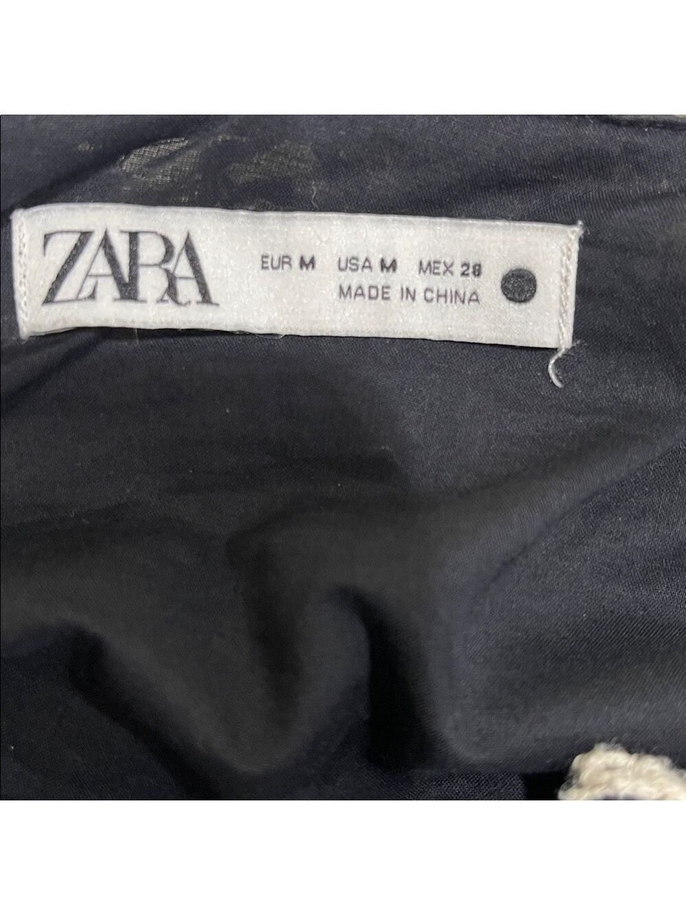 Zara Crochet Flower Mini Dress SZ M Black Cream - Picture 8 of 10